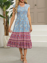 Printed Round Neck Cap Sleeve Dress OutfitFlow
